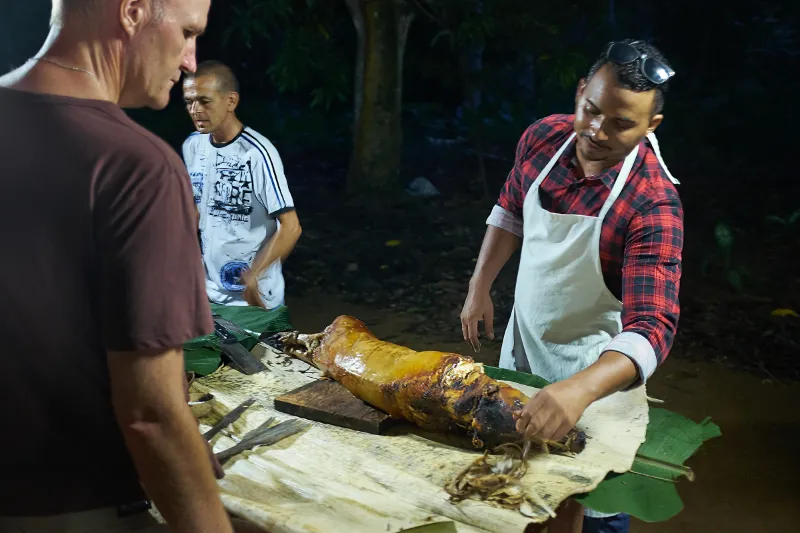 Andy and the pig on the spit