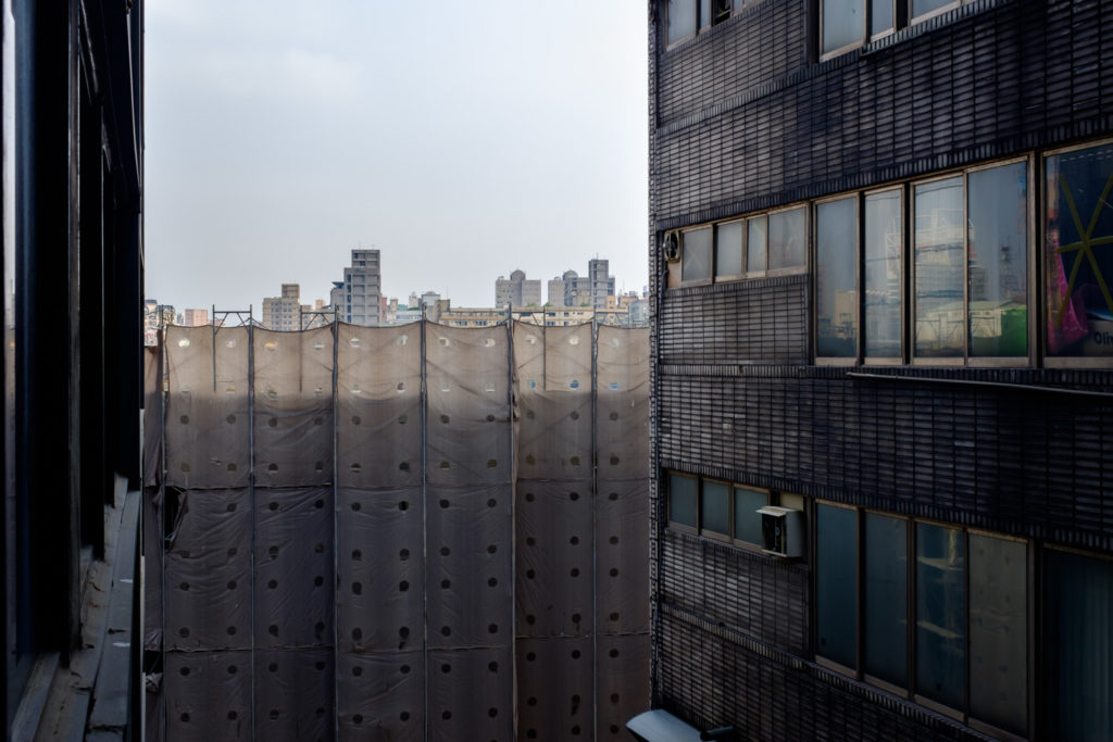 Hotel window view over construction site